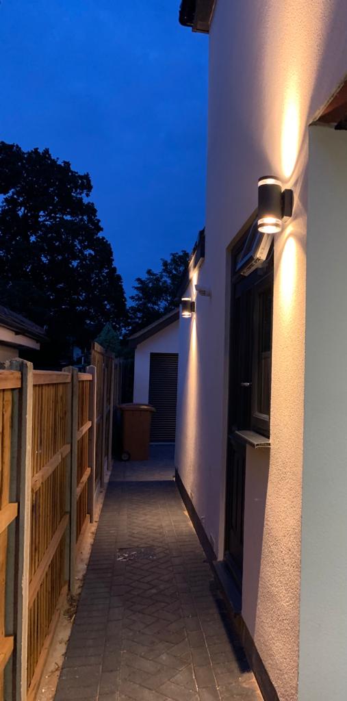 Security lighting on the side of a house